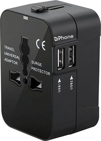 DrPhone TravelFuse – Universele Reisadapter – Met Twee USB Poorten – Universele Plug – Internationale Plug - Zwart