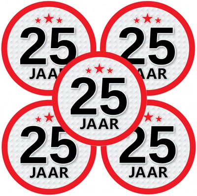 25 jaar leeftijd sticker - 10x - rond - Dia 15 cm - 25 jaar verjaardag - jubileum - leeftijd versiering