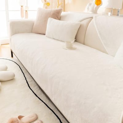 Bankovertrek van imitatie konijnenbont 1 /2 /3 zits Dikke pluche bankovertrek Hoek L-vorm Ultra zachte fauteuilmeubelbeschermer Antislip Cushion cover30x50cm wit