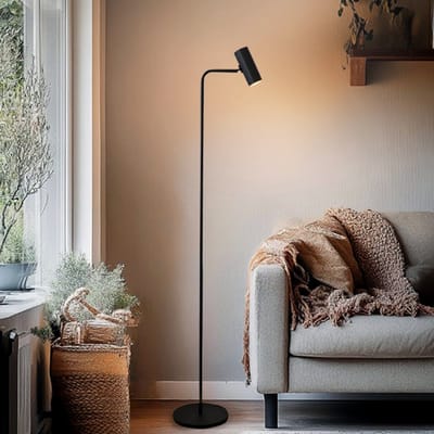 Olucia - CARLOS - Vloerlamp - Zwart - Vorm: Rond