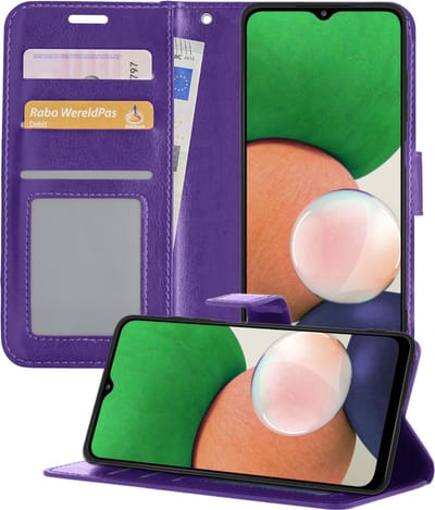 Hoesje - Met Pasjeshouder - Geschikt voor Samsung Galaxy M22 - Luxe Bookcase Portemonee - Flip Case - Kunstleer Book Case - Flipcase - Book Cover - Walletcase - Portemonneehoes - Telefoonhoesjes - Paars