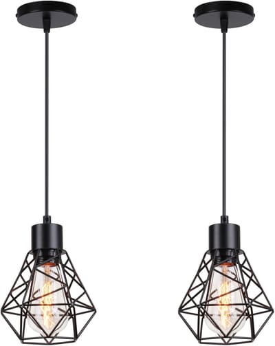 2 Stuks Retro Hanglamp Industriële E27 Kroonluchter Plafondlamp voor Slaapkamer Woonkamer Zwart