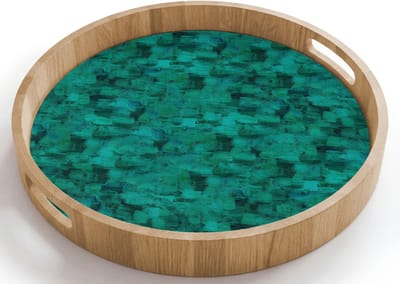 Dienblad rond 40x40 cm - Schootdienblad hout - Vloeiend - Olie - Verf - Groen - Borrelplank rechthoek - Plateau houten dienbladen