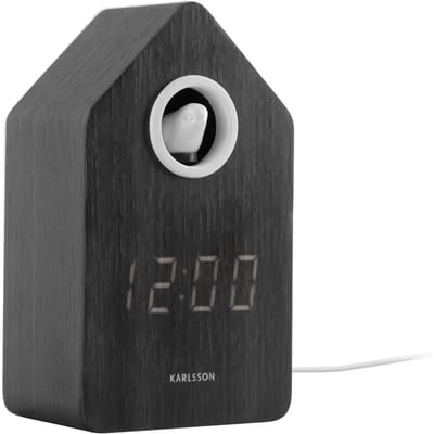 Karlsson Wekker Cuckoo Led - Zwart hout - 6x9x15.3cm - Scandinavisch - Wekker voor slaapkamer - Wekkers