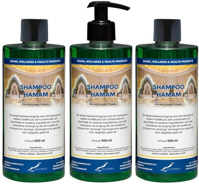 Shampoo Hamam 500 ml met zwarte pomp - set van 3 stuks - voordeelverpakking - haarverzorging