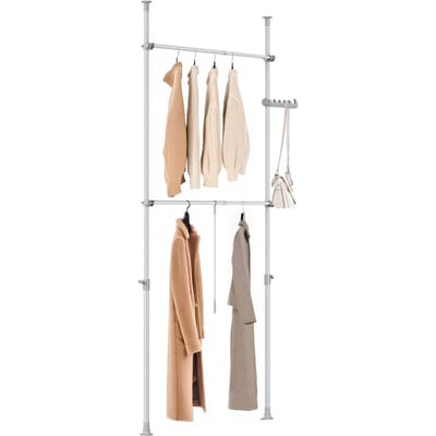 SoBuy Telescoop Kledingrek - Verstelbaar Opbergsysteem - Klerenrailsysteem - B(75–126) × H(200–295) cm, Grijs FRG109-II-HG