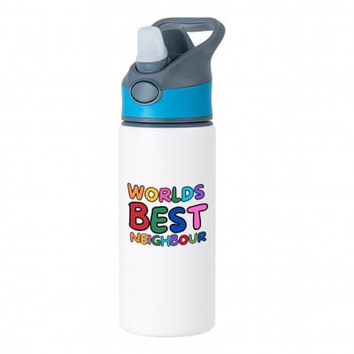 Hacebo® - world's best neighbour waterfles met rietje blauw - Buurman - beste buurman - verjaardagscadeau - kado - gift - water fles - 650ML