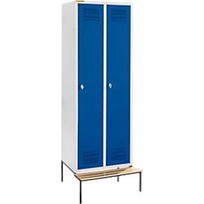 Schäfer Shop Genius Kledinglocker met zitbank, 2 compartimenten, 300 mm compartimentbreedte, veiligheidsdraaigrendelslot, lichtgrijs/gentiaanblauw