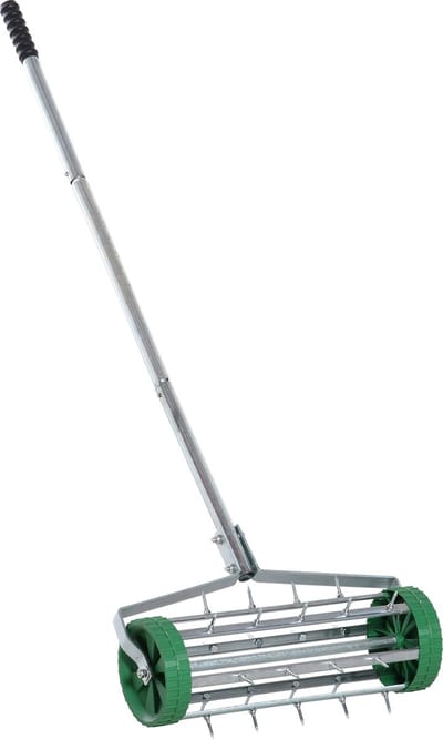 Outsunny Gazonbeluchter handmatig met verstelbaar handvat - Verticuteerder - Mosverwijderaar - Gazonroller - Groen