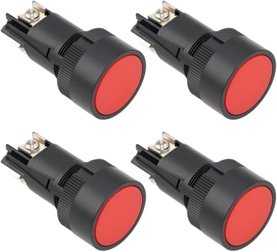 Drukknopschakelaar 4-delig - Momentary Schakelaar Reset - Industriële Bediening - Normaal Gesloten Contact - 22 mm Montagegat - Rood