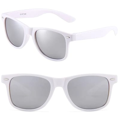 Fako Sunglasses® - Witte Zonnebril Met Zilverkleurige Spiegelglazen - Heren Zonnebril - Dames Zonnebril - Classic - UV400 - Wit Frame - Zilver Spiegel