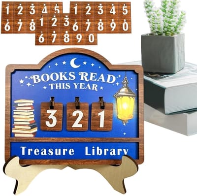 Houten Leesteller - Boek Tracker - Leesdoelen Bijhouden - Verstelbare Cijfers - 22 x 17 cm - Houtkleur