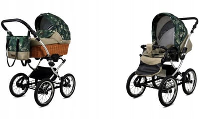 BabyLux® Kinderwagen 2in1 – CLASSIC EXCLUSIVE - FERN LEAF SILVER FRAME - Opklapbare Wandelwagen incl. Reiswieg, Multifunctionele Buggy Sportstoel - Combi-kinderwagen met Luiertas, Regenhoes, Klamboe, Bekerhouder, etc.