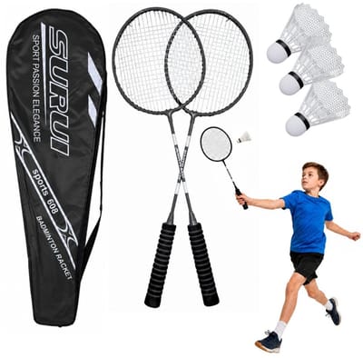 Playos® - Badmintonset - Zwart - 2 Rackets, 3 Shuttles en Opbergtas - Badmintonset - Badminton Rackets - Badminton Set - Recreatief - Kampeer Speelgoed - Camping - Kamperen