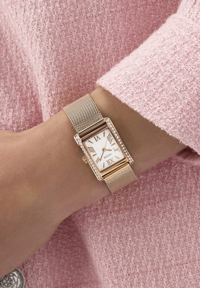 Guess Bonnet Quartz Analoog Horloge Roségoudkleurig Kast Gemaakt Van 100% Roestvrij Staal En Een Armband Van 100% Roestvrij Staal 23 GW0997L1, GW0997L2, GW0997L3