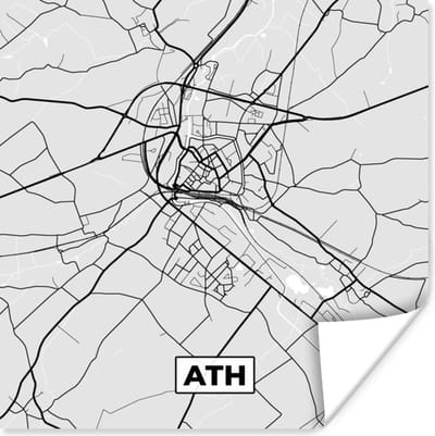 Poster Stadskaart – Zwart Wit - Kaart – Ath – België – Plattegrond - 100x100 cm XXL