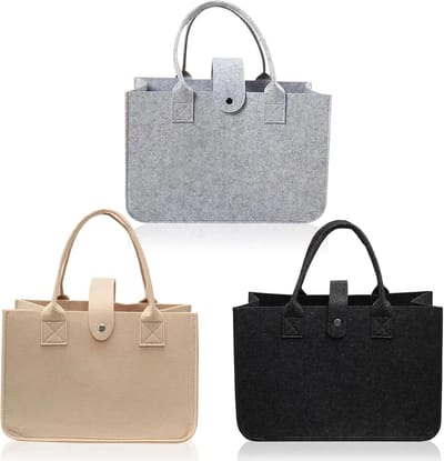 Dailygoods- Vilten Tas - 3 Stuks - Opvouwbaar - Shopper - Versterkte Handgrepen - Robuuste Boodschappenmand - 30 x 20 x 18 cm - Boodschappentas