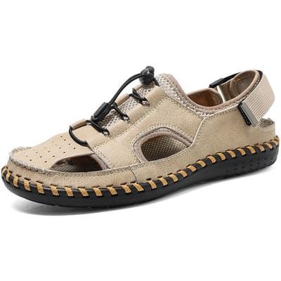 Sandalen Heren Rundleer Nieuwe Zomer Mode Casual Schoenen Heren Gesloten Teen Leren Sandalen Ademende Rijschoenen 46 zand