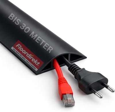 Floordirekt Kabelgoot Cable Guard - 1,8 m Zwart - Kabelbescherming Voor op de Vloer - Met Antislipoppervlak - PVC-kabelbrug Voor 2 Kabels (Ø Tot 8 mm) - Effectieve Bescherming Tegen Struikelen - Flexibel & Op Maat te Knippen