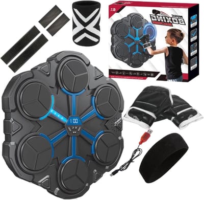 Muziek Boksmachine - Fitness Trainer - Interactieve Training - LED Vuisthamer Gids - 36 x 33 x 8 cm - Zwart