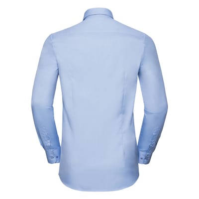 Russell Collection Herenhemd met lange mouwen en contrasterende visgraatmotief (Lichtblauw/Middenblauw/Bright Navy)