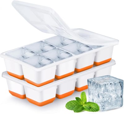 Famanu – Set van 2 siliconen ijsblokjesvormen – BPA-vrij – Grote 5 cm blokken – Oranje – Voor cocktails en bier
