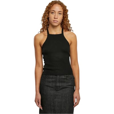 Urban Classics - Rib Knit Crossed Back Mouwloze top - XS - Zwart