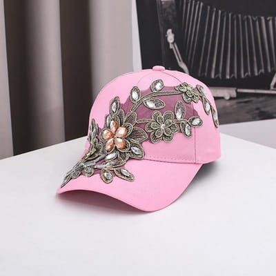 Elegante Dames Baseballpet met Strass Bloemenborduurwerk Kristallen Bloemen Kant Patchwork Verstelbare Casual Zon Hoed Voor Feest Dai Adjustable&>8Y gray
