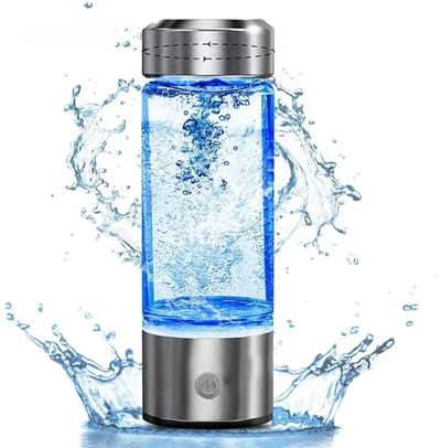 EAFC Waterstof Generator – Hydrogen Water Fles 420 ml – Produceert Gezond H₂ Water – Draagbare Waterfilterfles & Drinkfles – Ionisator met USB-oplader – Transparant/Zilver