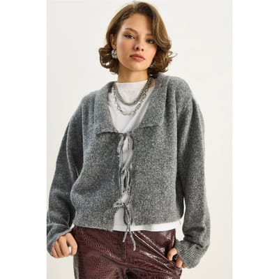 Oversized V-hals Riem Sluiting Geribde Cardigan