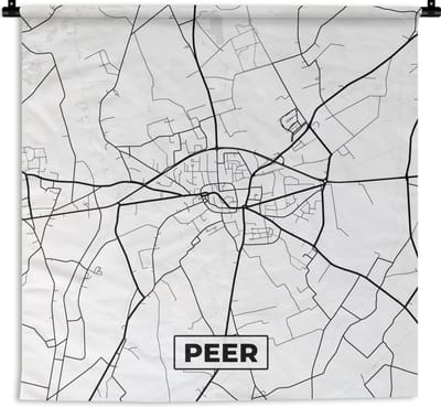 Wandkleed - Wanddoek - Plattegrond – Peer – Zwart Wit – Stadskaart - Kaart - België - 180x180 cm - Wandtapijt