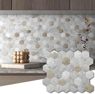 Mozaïektegels Zelfklevend Zeshoek 3D-Stein Optiek Waterdicht Matte Afwerking Herfst Grijs Keuken Badkamer Tegelmat 5 Stuks