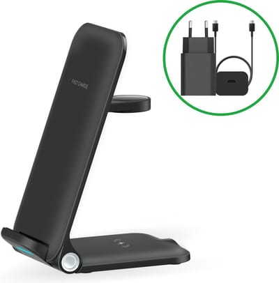 3-in-1 Draadloze Oplader - Draadlzoe Lader - Qi Oplader - Gecertificeerd - Wireless Charger voor Smartwatch, Draadloze Oordopjes, Smartphone - 20w usb C Power Adapter Meegeleverd