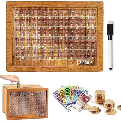 Allecto - Spaarpot - Spaarpot met teller - Herbruikbaar en wasbaar - Bruin - Houten spaarpot - Ontwikkel spaargewoonten - Geschikt voor kinderen