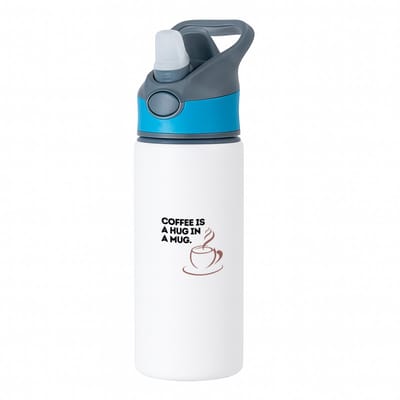 Hacebo® - coffee is a hug in a mug waterfles met rietje blauw - Koffie - koffie drinkers/liefhebbers - verjaardagscadeau - cadeau - kado - geschenk - verjaardag - collega's - water fles - 650ML