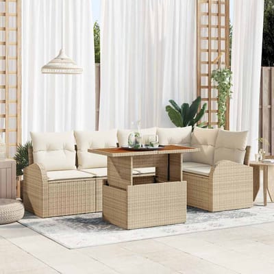 vidaXL - Tuinbank - Set - met - kussen - 6 - pcs - beige - en - crèmekleurig