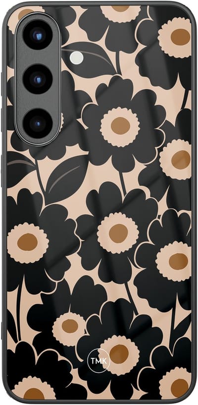 Hoesje geschikt voor Samsung Galaxy S25 - Bloom luxe - Zwart - TPU luxe case (glossy toplaag) - Bloemen - Hardcase backcover zwart