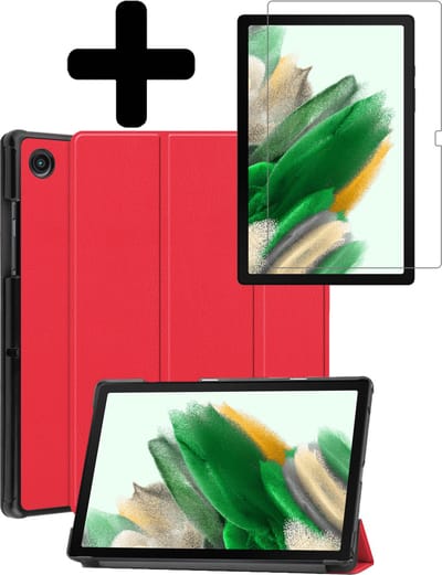 Hoes - Geschikt voor Samsung Galaxy Tab A8 - Met Screenprotector - Trifold Bookcase - Hard Cover - Hardcover Book Case - Tablet Hoesje - Rood