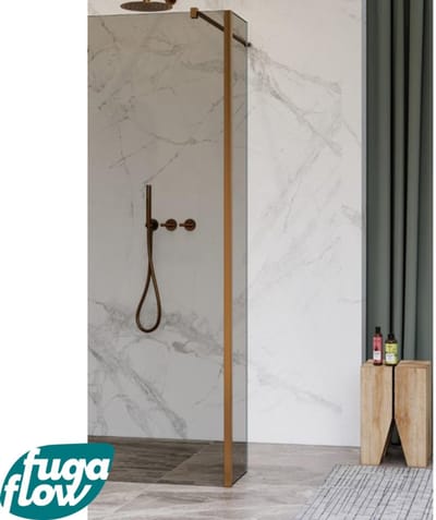 FugaFlow Eccelente Vetro zijwand - 40x200cm - rookglas - 8mm - met hoekprofiel - geborsteld koper -