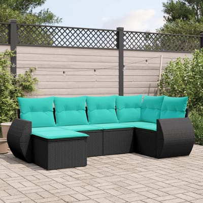 vidaXL - 6-delige - tuinbankset - met - kussens - van - zwart - polyrotan