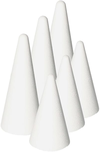 Piepschuim kegels pakket - 6x stuks - wit - hoogte 12 en 21 cm - Hobby basis vormen - knutselen