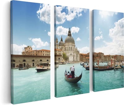 Artaza Canvas Schilderij Drieluik Basiliek San Marco in Venetië op het Water - 120x80 cm - Wanddecoratie Woonkamer - Schilderijen - Muurdecoratie