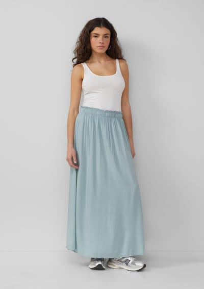 Hoge taille lange rok in vloeibare viscose met volant voor dames QS