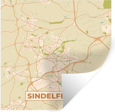 Muurstickers - Sticker Folie - Plattegrond - Sindelfingen - Vintage - Kaart - Stadskaart - 100x100 cm - Plakfolie - Muurstickers Kinderkamer - Zelfklevend Behang XXL - Zelfklevend behangpapier - Stickerfolie