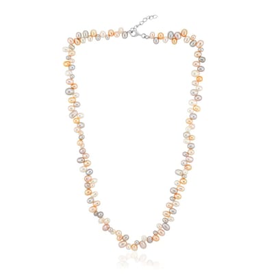 Cavill - Zilveren Halsketting - 925 Sterling Zilver Gerhodineerd - Multicolor Zoetwaterparels Ovalen Vorm - Elegante Verstelbare Parelketting