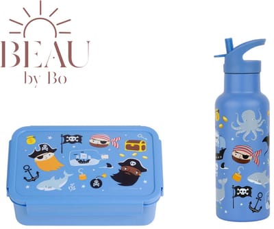 Bundel A Little Lovely Company Back to school set - Drinkfles XL RVS/Bentobox - Piraten