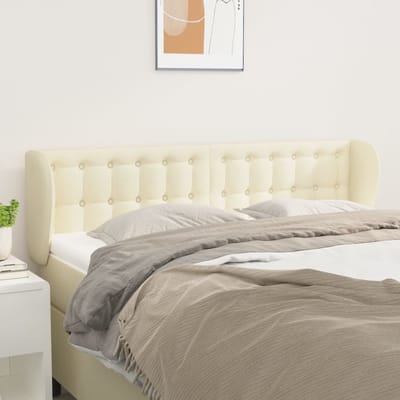vidaXL - Hoofdbord - met - randen - 147x23x78/88 - cm - kunstleer - crèmekleurig