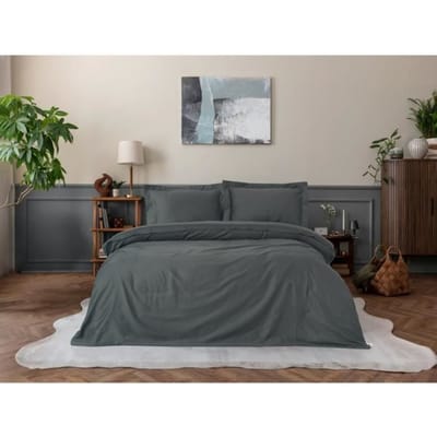 Beddengoedset - 1 dekbedovertrek 220 x 240 cm + 2 kussenslopen 60 x 60 cm - Satijn 100% katoen - Antraciet