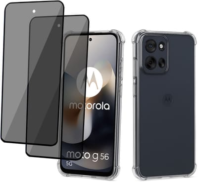 ChiGuard Hoesje & 2x Privacy Screenprotector geschikt voor Motorola Moto G56 Hoesje Screenprotector - Gehard Glas Cover + Shock Proof Case - Transparant