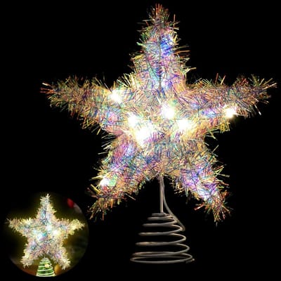 Kerstboomtopper Ster 20 cm - LED Flits Ster Licht - Kerstster Decoratie voor Kerst, Feest, Traditie, Boomdecoratie, Vakantie, Binnen en Buiten